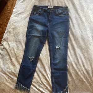Free people stretch frayed jeans